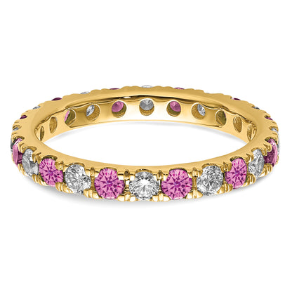 14k Yellow Gold 3/4 Ct. Lab Grown Diamond VS/SI+ G+ and Lab Created Pink Sapphire Eternity Band Ring