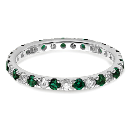 14k White Gold 3/8 Ct. Lab Grown Diamond VS/SI+ G+ and Lab Created Emerald Eternity Band Ring