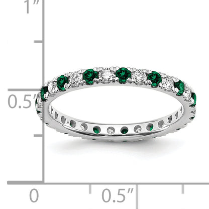14k White Gold 3/8 Ct. Lab Grown Diamond VS/SI+ G+ and Lab Created Emerald Eternity Band Ring