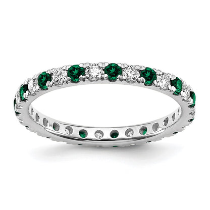 14k White Gold 3/8 Ct. Lab Grown Diamond VS/SI+ G+ and Lab Created Emerald Eternity Band Ring