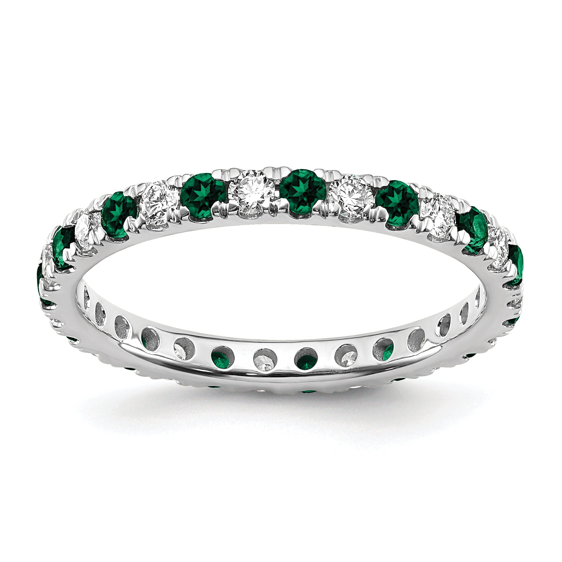 14k White Gold 3/8 Ct. Lab Grown Diamond VS/SI+ G+ and Lab Created Emerald Eternity Band Ring