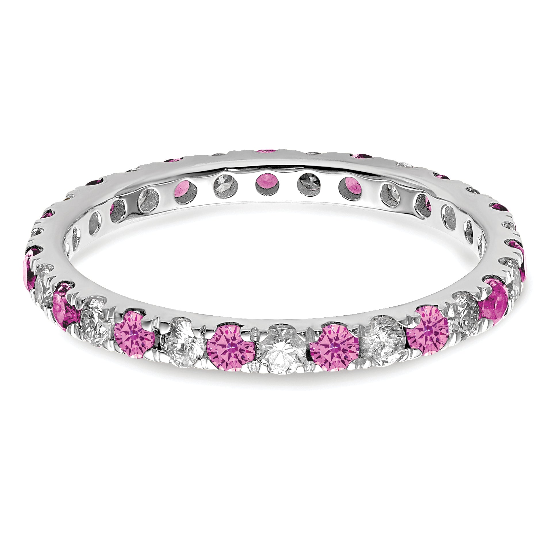 14k White Gold 1/2 Ct. Lab Grown Diamond VS/SI+ G+ and Lab Created Pink Sapphire Eternity Band Ring