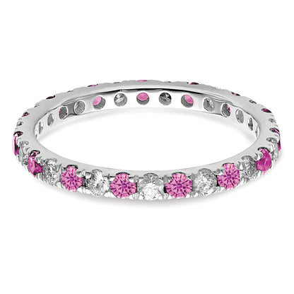 14k White Gold 1/2 Ct. Lab Grown Diamond VS/SI+ G+ and Lab Created Pink Sapphire Eternity Band Ring