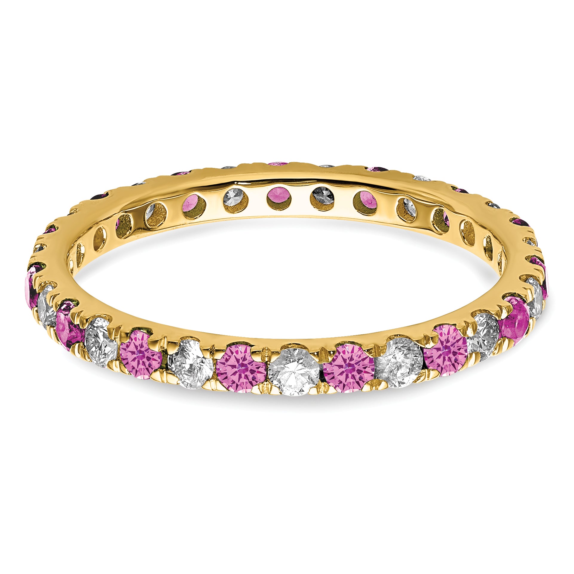 14k Yellow Gold 1/2 Ct. Lab Grown Diamond VS/SI+ G+ and Lab Created Pink Sapphire Eternity Band Ring