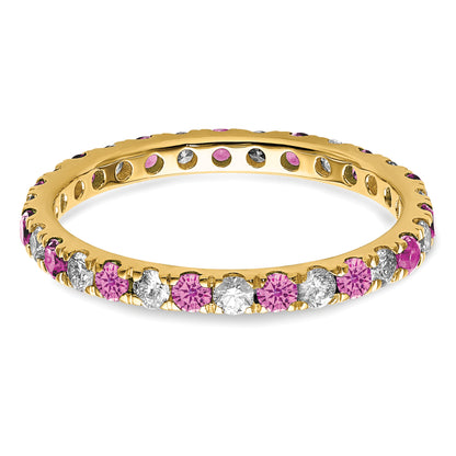 14k Yellow Gold 3/8 Ct. Lab Grown Diamond VS/SI+ G+ and Lab Created Pink Sapphire Eternity Band Ring