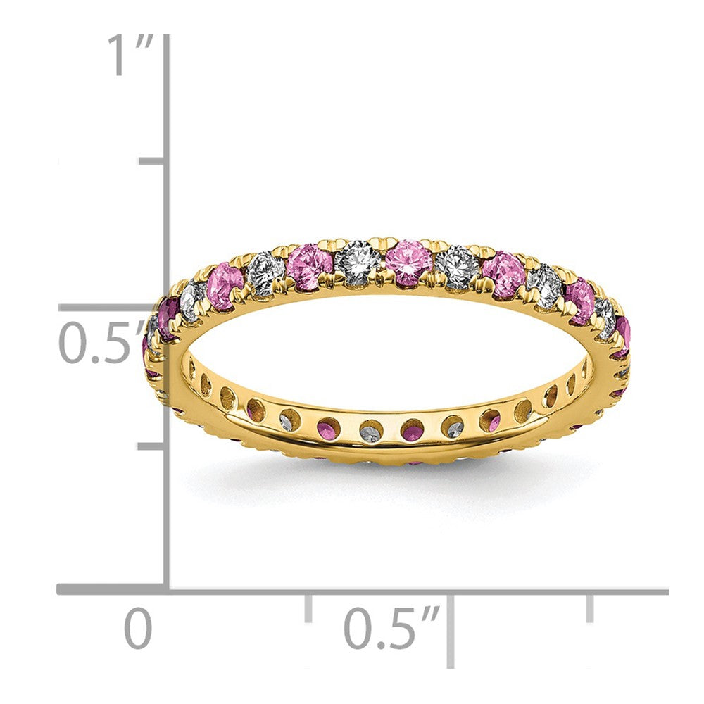 14k Yellow Gold 3/8 Ct. Lab Grown Diamond VS/SI+ G+ and Lab Created Pink Sapphire Eternity Band Ring