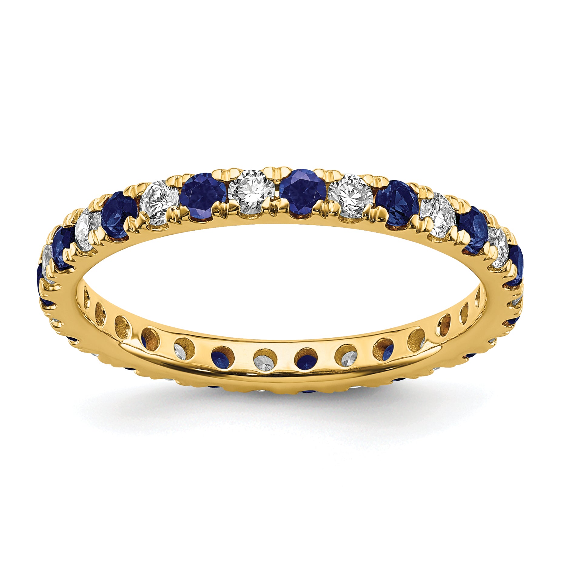14k Yellow Gold 1/2 Ct. Lab Grown Diamond VS/SI+ G+ and Lab Created Blue Sapphire Eternity Band Ring