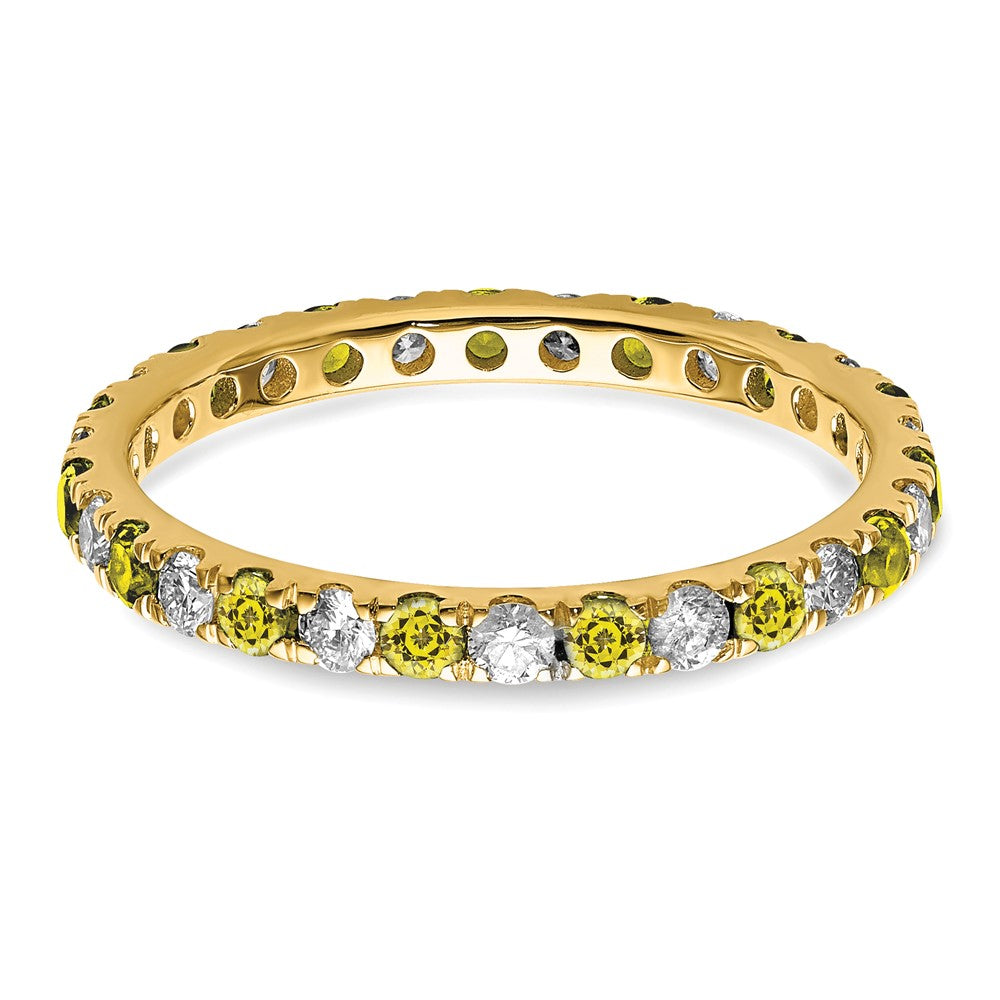 14K Yellow Gold 1/2 Carat Lab Grown Diamond Vs/Si+ G+ And Created Sapphire Size 5.5 Eternity Band (Size 5.5 Only)