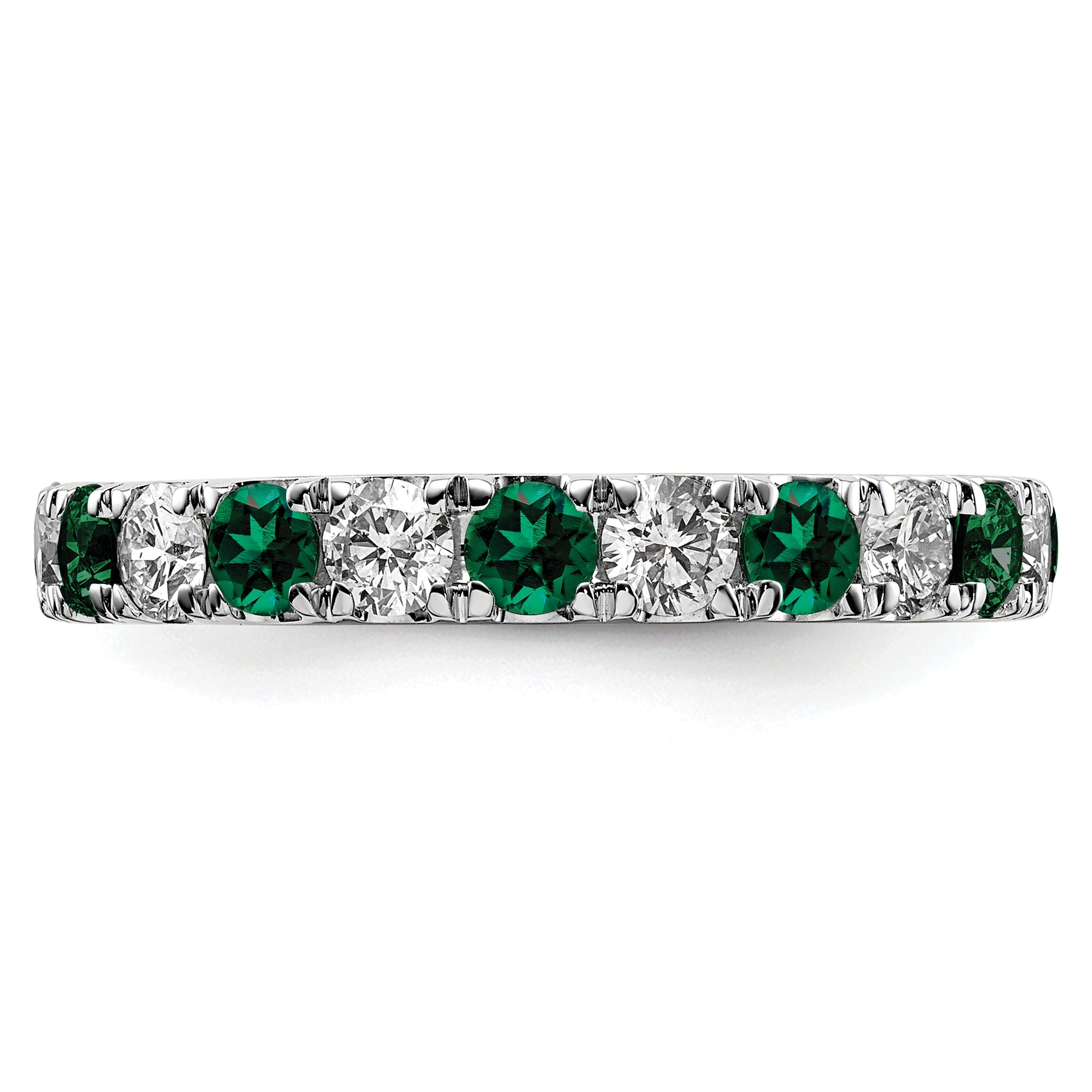14k White Gold 1 1/5 Ct. Lab Grown Diamond VS/SI+ G+ and Lab Created Emerald Eternity Band Ring