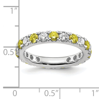 14k White Gold 1 Ct. Lab Grown Diamond VS/SI+ G+ and Lab Created Yellow Sapphire Eternity Band Ring
