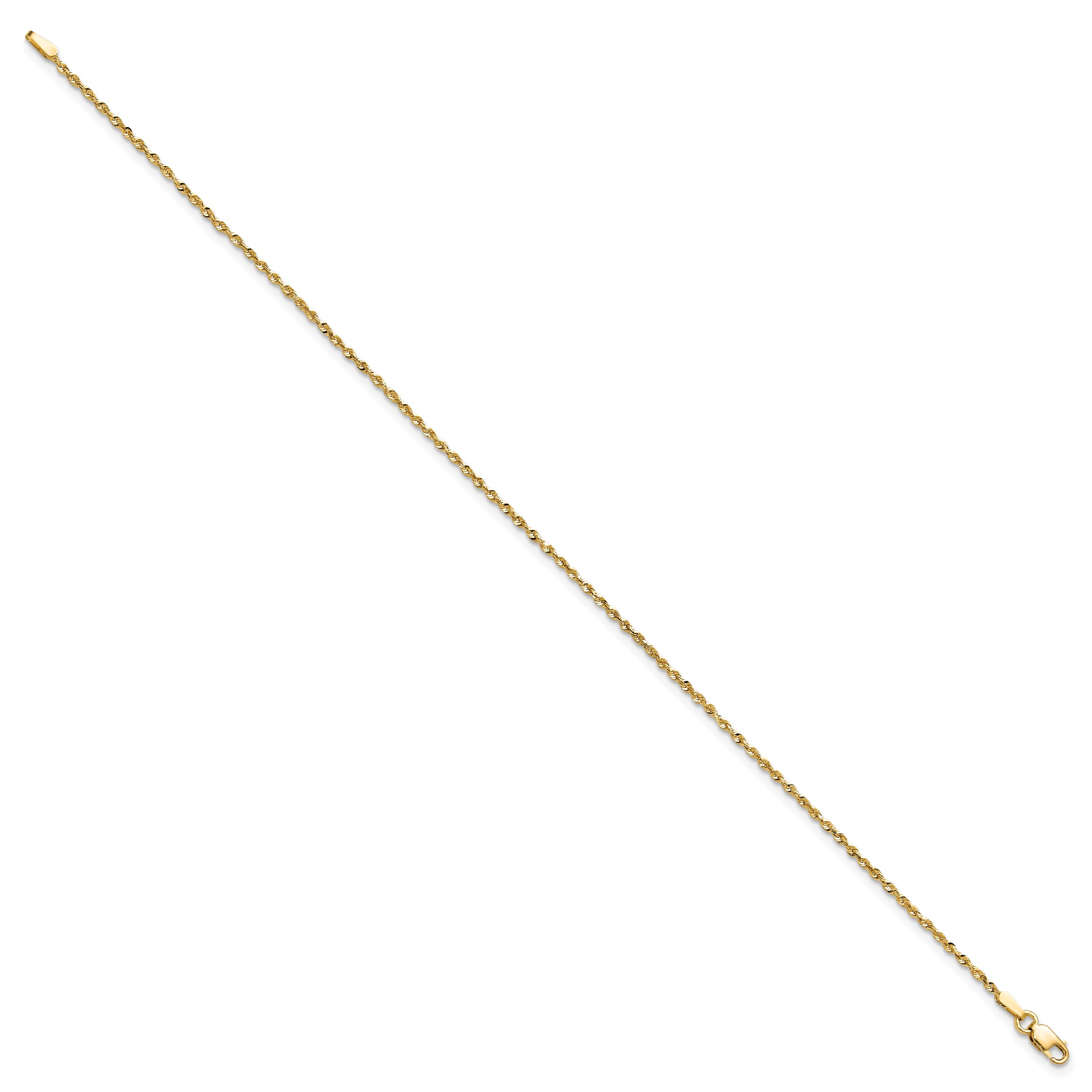 14k Yellow Gold 7 inch 1.5mm Extra Light Diamond-cut Rope with Lobster Clasp Chain