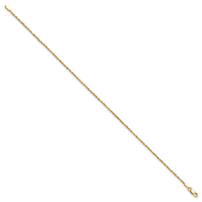 14K Yellow Gold 10 Inch 1.5mm Extra Light Diamond-Cut Rope With Lobster Clasp Anklet