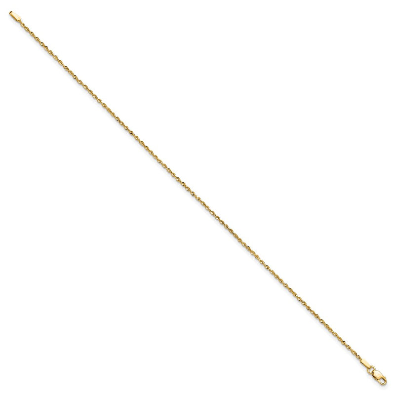 14K Yellow Gold 1.5mm Extra Light Diamond-Cut Rope With Lobster Clasp Chain Anklet