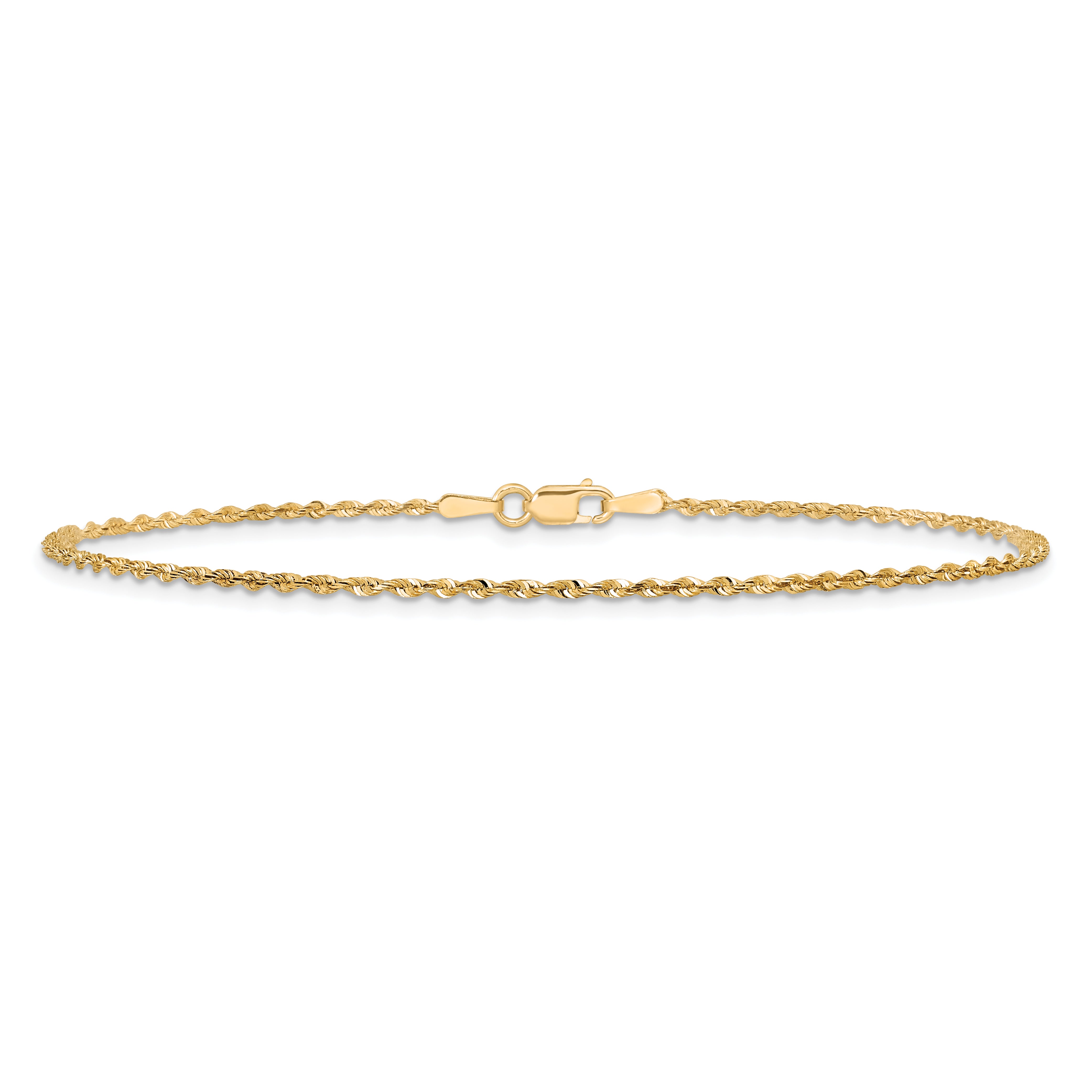 14k Yellow Gold 7 inch 1.5mm Extra Light Diamond-cut Rope with Lobster Clasp Chain