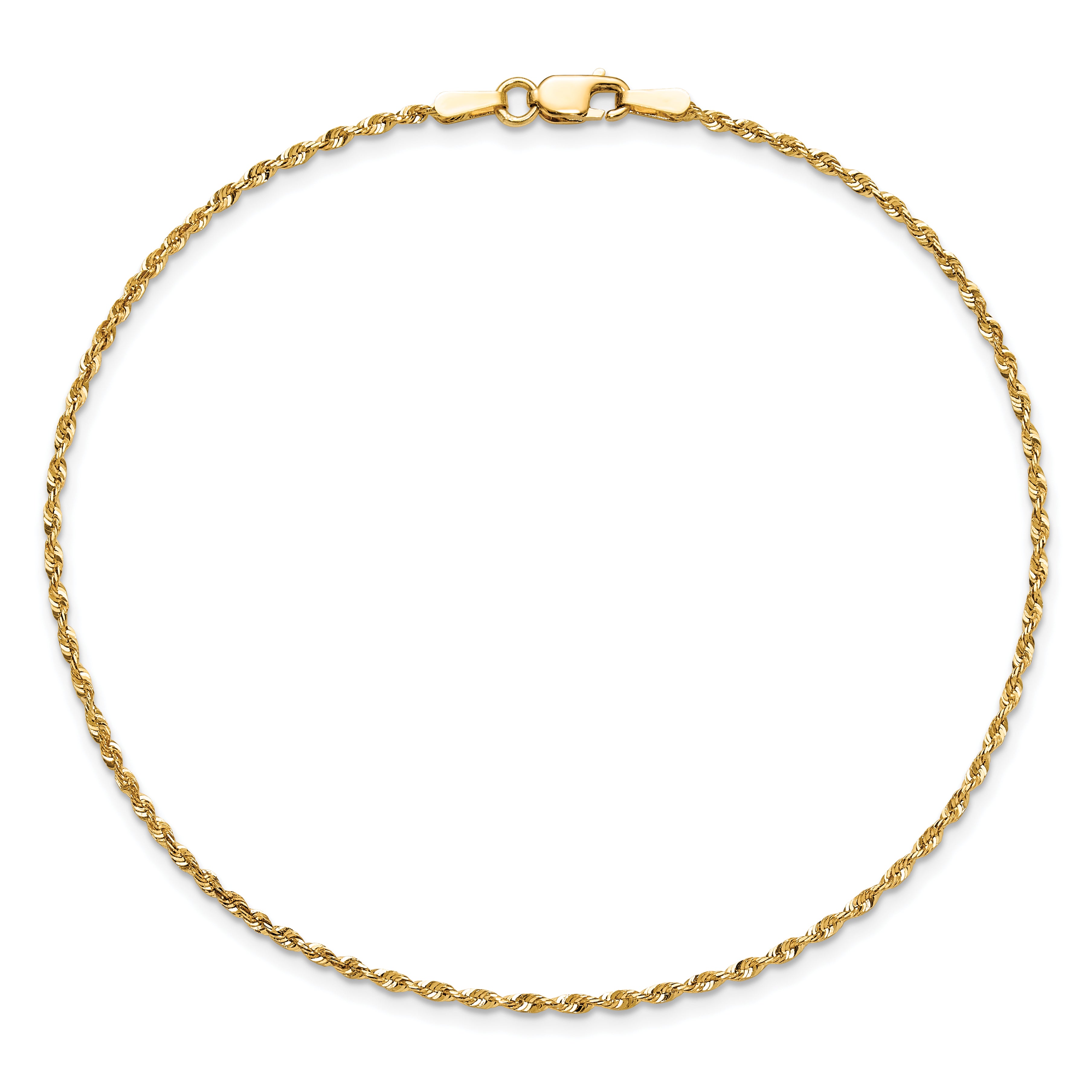 14k Yellow Gold 7 inch 1.5mm Extra Light Diamond-cut Rope with Lobster Clasp Chain