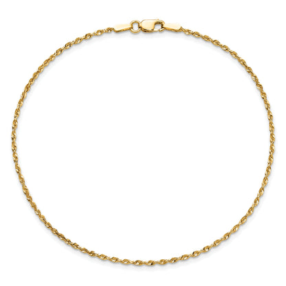 14k Yellow Gold 7 inch 1.5mm Extra Light Diamond-cut Rope with Lobster Clasp Chain
