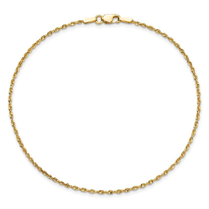 14K Yellow Gold 10 Inch 1.5mm Extra Light Diamond-Cut Rope With Lobster Clasp Anklet