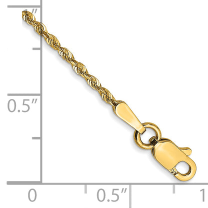 14k Yellow Gold 7 inch 1.5mm Extra Light Diamond-cut Rope with Lobster Clasp Chain