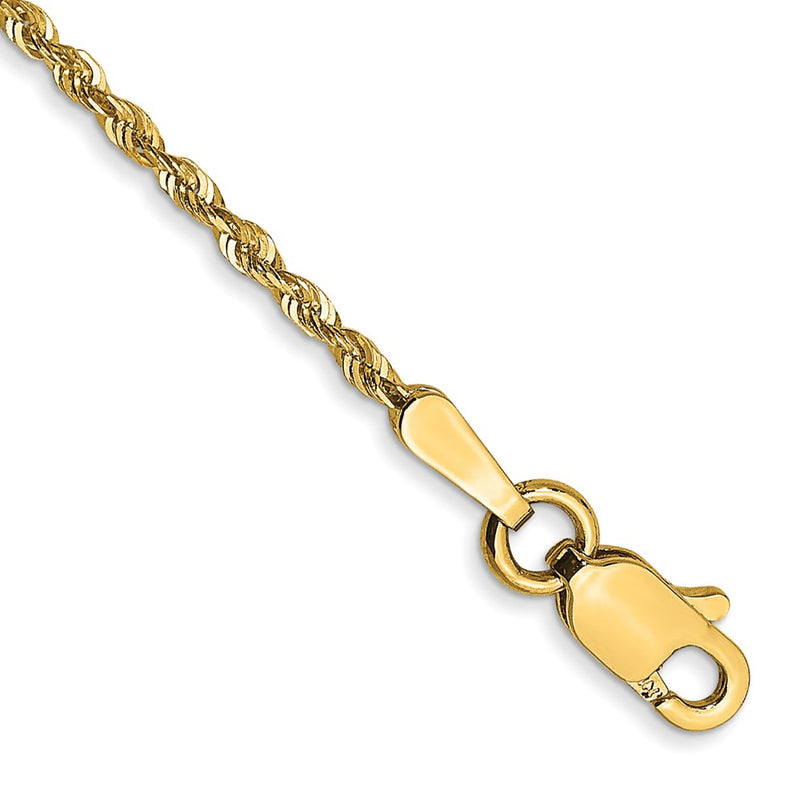14K Yellow Gold 1.5mm Extra Light Diamond-Cut Rope With Lobster Clasp Chain Anklet