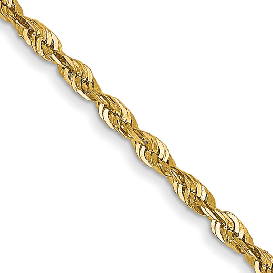 14K Yellow Gold 14 Inch 1.5mm Extra Light Diamond-Cut Rope With Lobster Clasp Chain