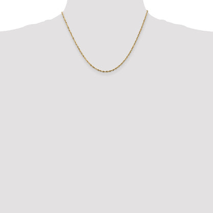 14K Yellow Gold 1.8mm Extra Light Diamond-Cut Rope With Lobster Clasp Chain Necklace