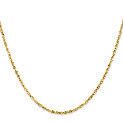 14K Yellow Gold 20 Inch 2mm Extra Light Diamond-Cut Rope With Lobster Clasp Chain Necklace
