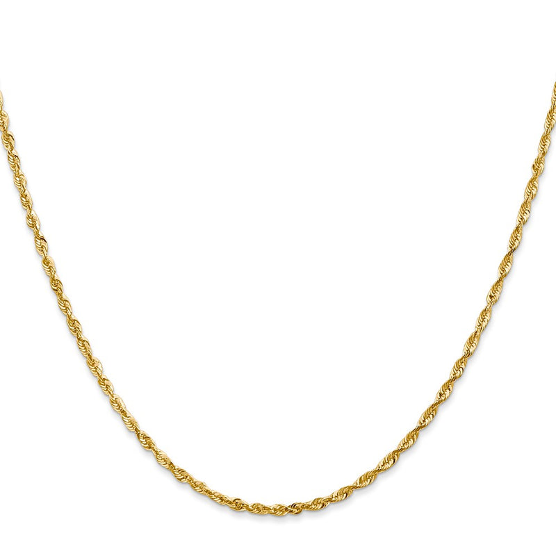 14K Yellow Gold 2mm Extra Light Diamond-Cut Rope With Lobster Clasp Chain Necklace