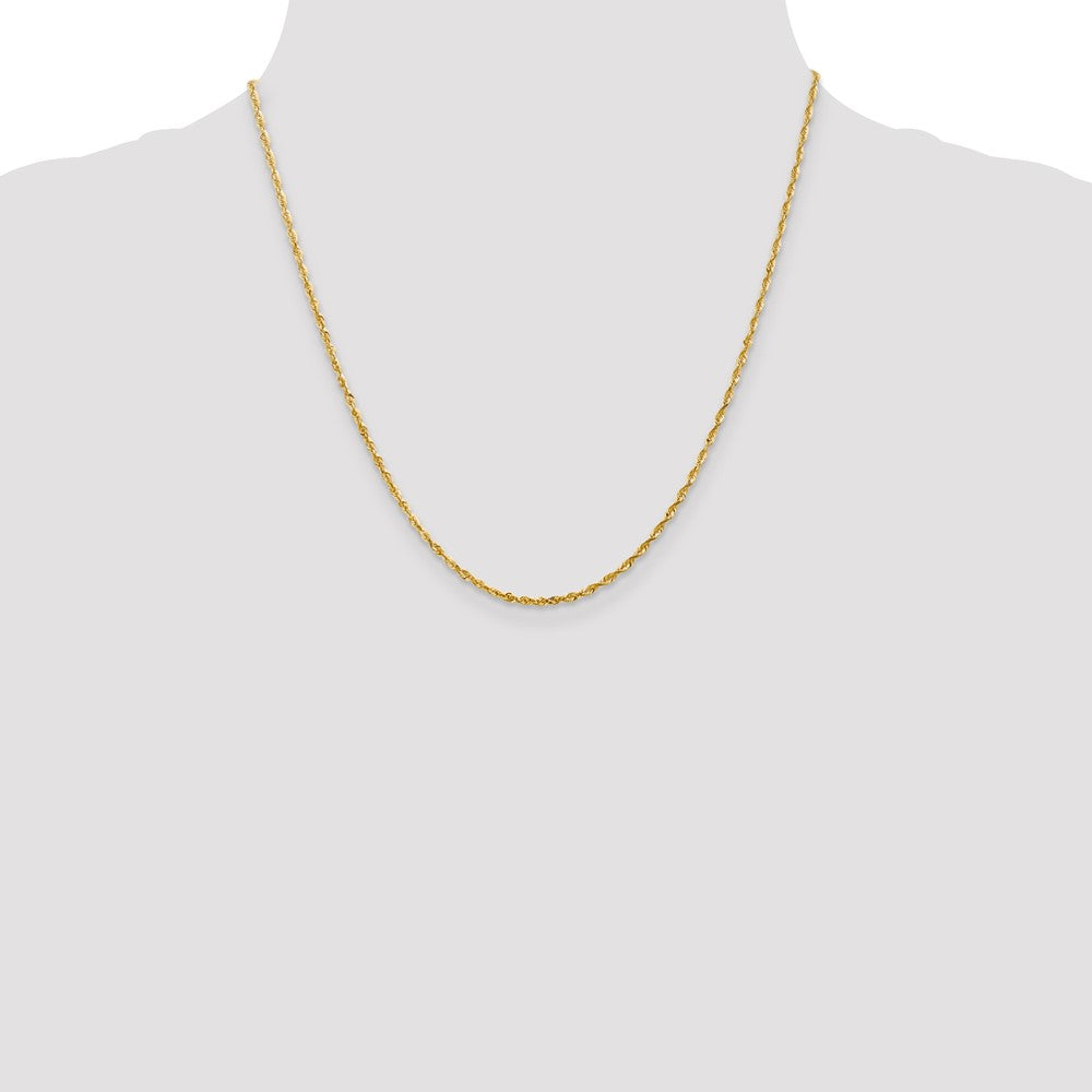 14K Yellow Gold 20 Inch 2mm Extra Light Diamond-Cut Rope With Lobster Clasp Chain Necklace