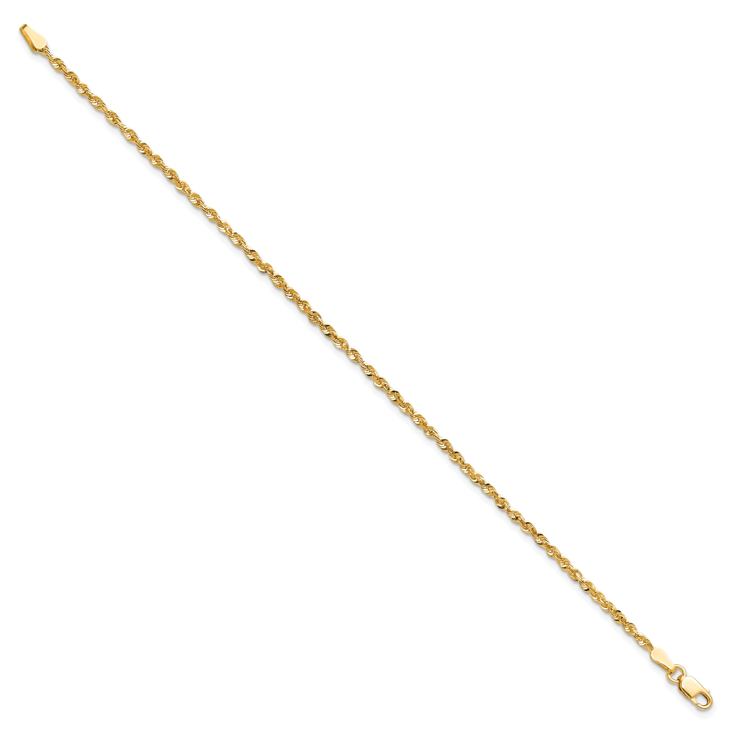 14k Yellow Gold 7 inch 2mm Extra Light Diamond-cut Rope with Lobster Clasp Chain