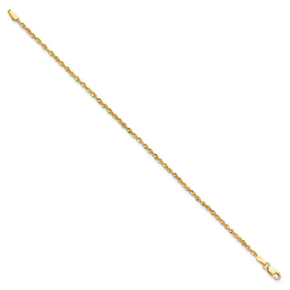 14k Yellow Gold 7 inch 2mm Extra Light Diamond-cut Rope with Lobster Clasp Chain