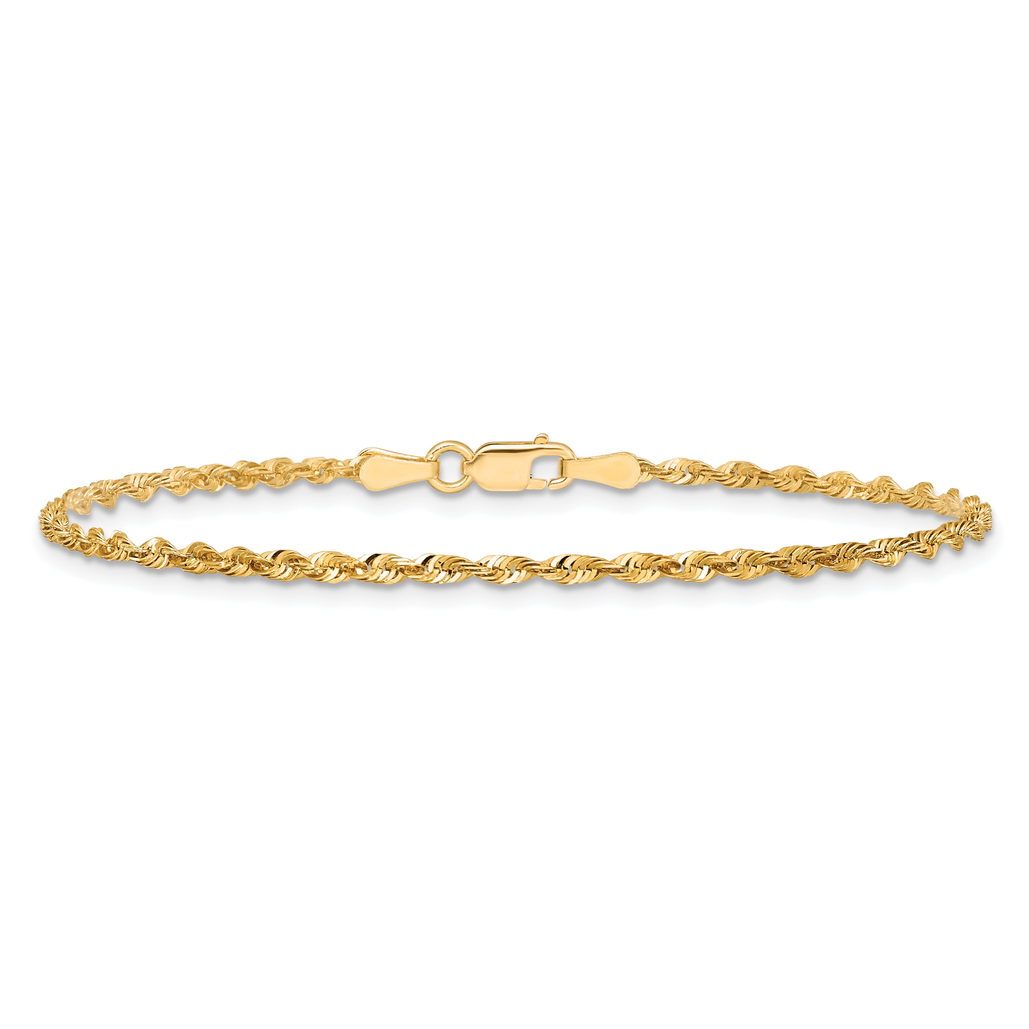 14k Yellow Gold 7 inch 2mm Extra Light Diamond-cut Rope with Lobster Clasp Chain