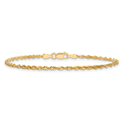 14k Yellow Gold 7 inch 2mm Extra Light Diamond-cut Rope with Lobster Clasp Chain