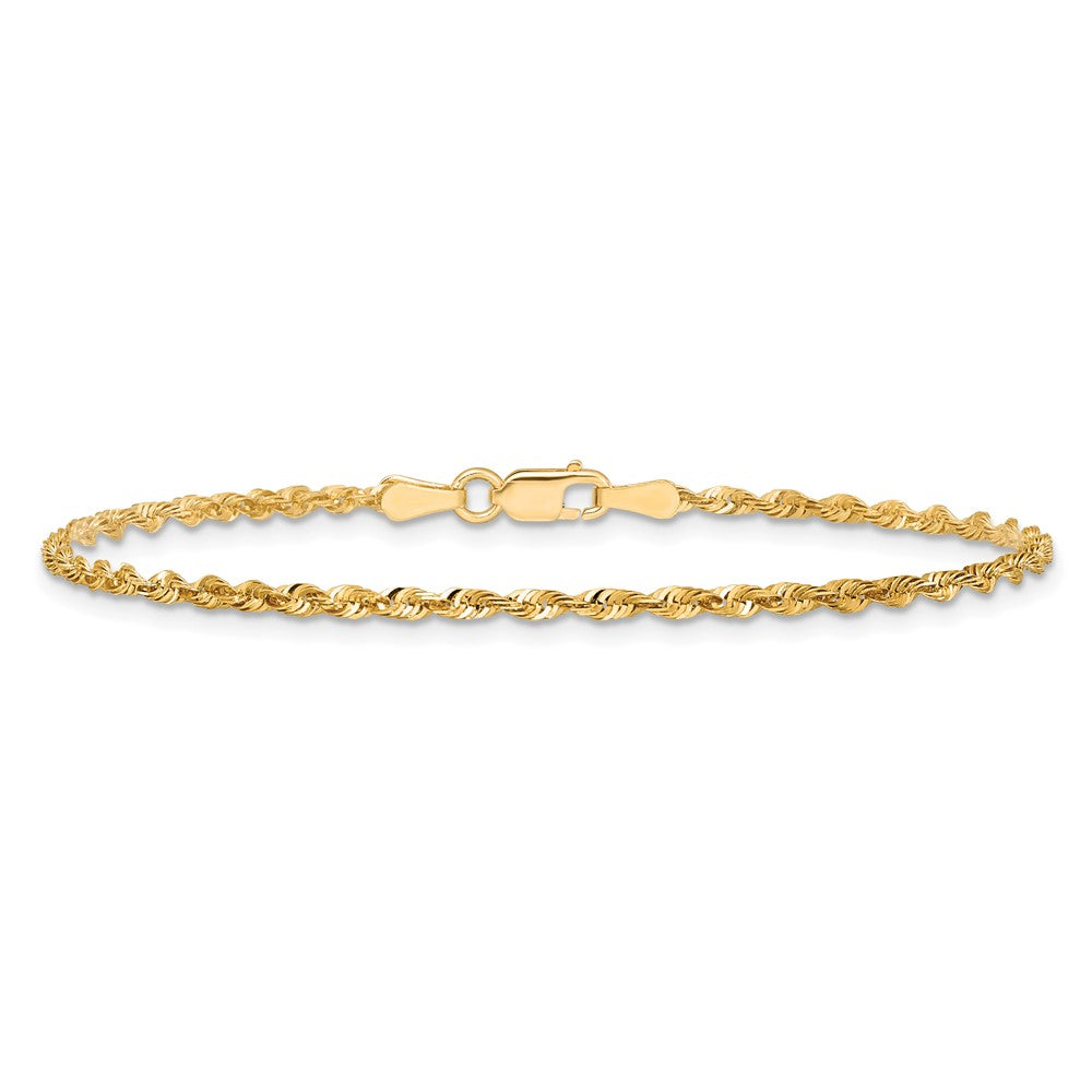 14K Yellow Gold 9 Inch 2mm Extra Light Diamond-Cut Rope With Lobster Clasp Anklet