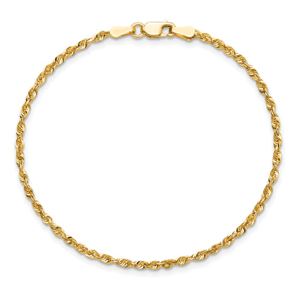 14k Yellow Gold 7 inch 2mm Extra Light Diamond-cut Rope with Lobster Clasp Chain