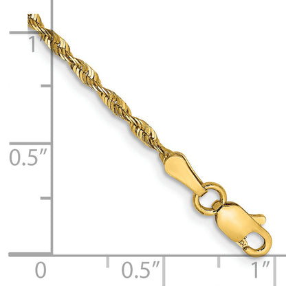 14k Yellow Gold 7 inch 2mm Extra Light Diamond-cut Rope with Lobster Clasp Chain