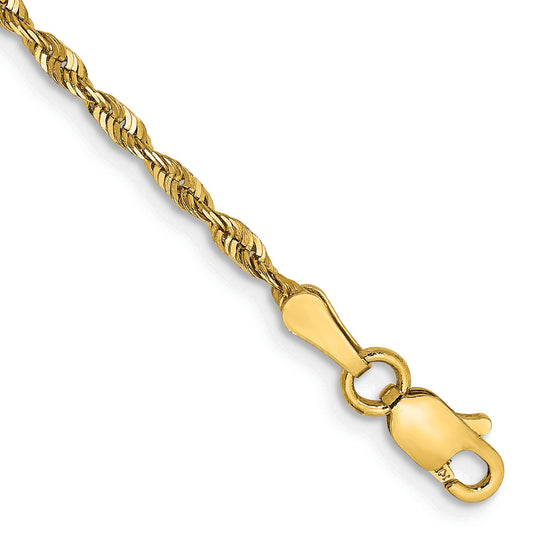 14k Yellow Gold 7 inch 2mm Extra Light Diamond-cut Rope with Lobster Clasp Chain