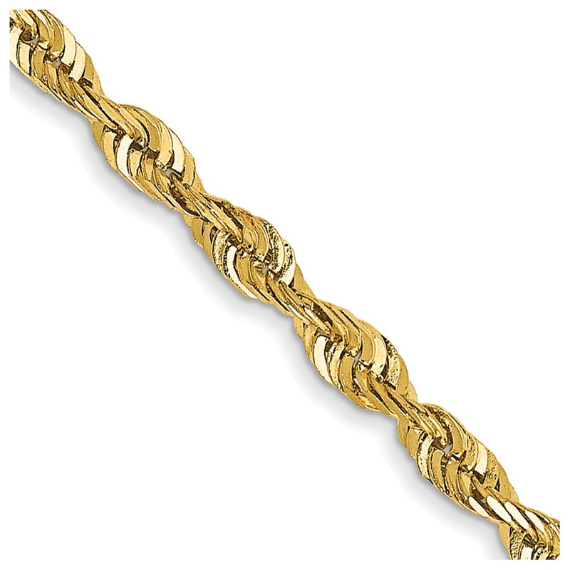 14K Yellow Gold 2.25mm Extra Light Diamond-Cut Rope With Lobster Clasp Chain Necklace