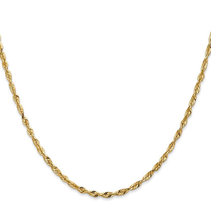 14K Yellow Gold 2.5mm Extra Light Diamond-Cut Rope With Lobster Clasp Chain Necklace