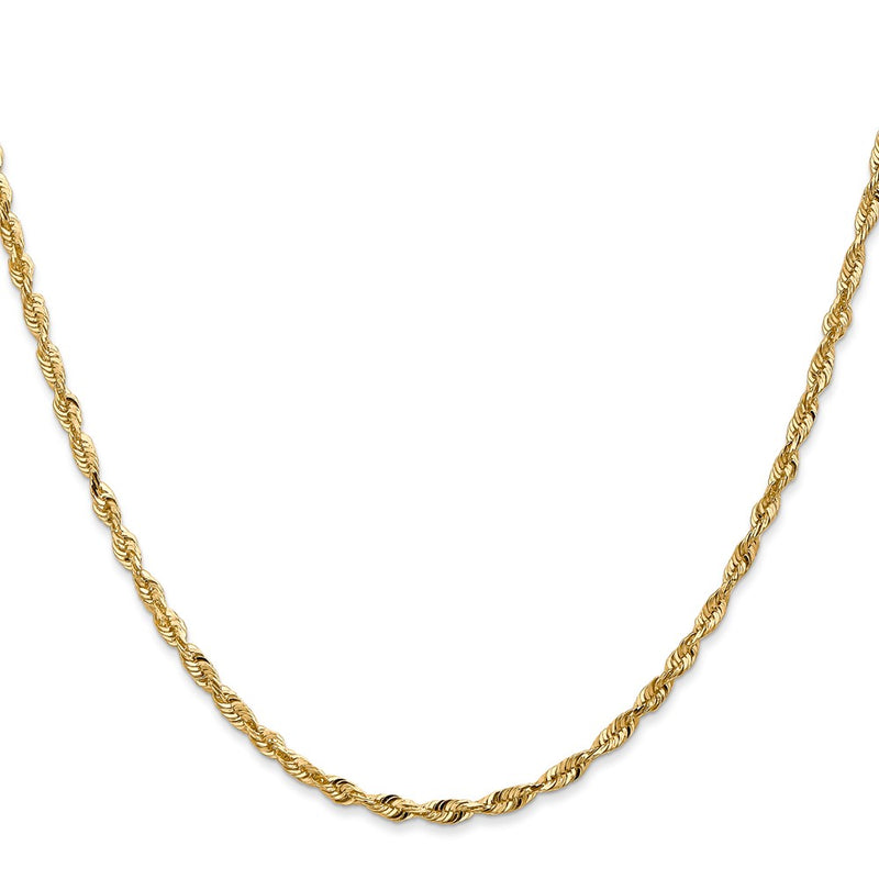 14K Yellow Gold 2.5mm Extra Light Diamond-Cut Rope With Lobster Clasp Chain Necklace