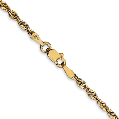14K Yellow Gold 2.5mm Extra Light Diamond-Cut Rope With Lobster Clasp Chain Necklace