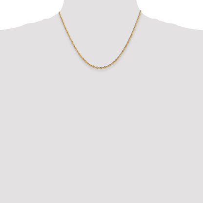 14K Yellow Gold 2.5mm Extra Light Diamond-Cut Rope With Lobster Clasp Chain Necklace
