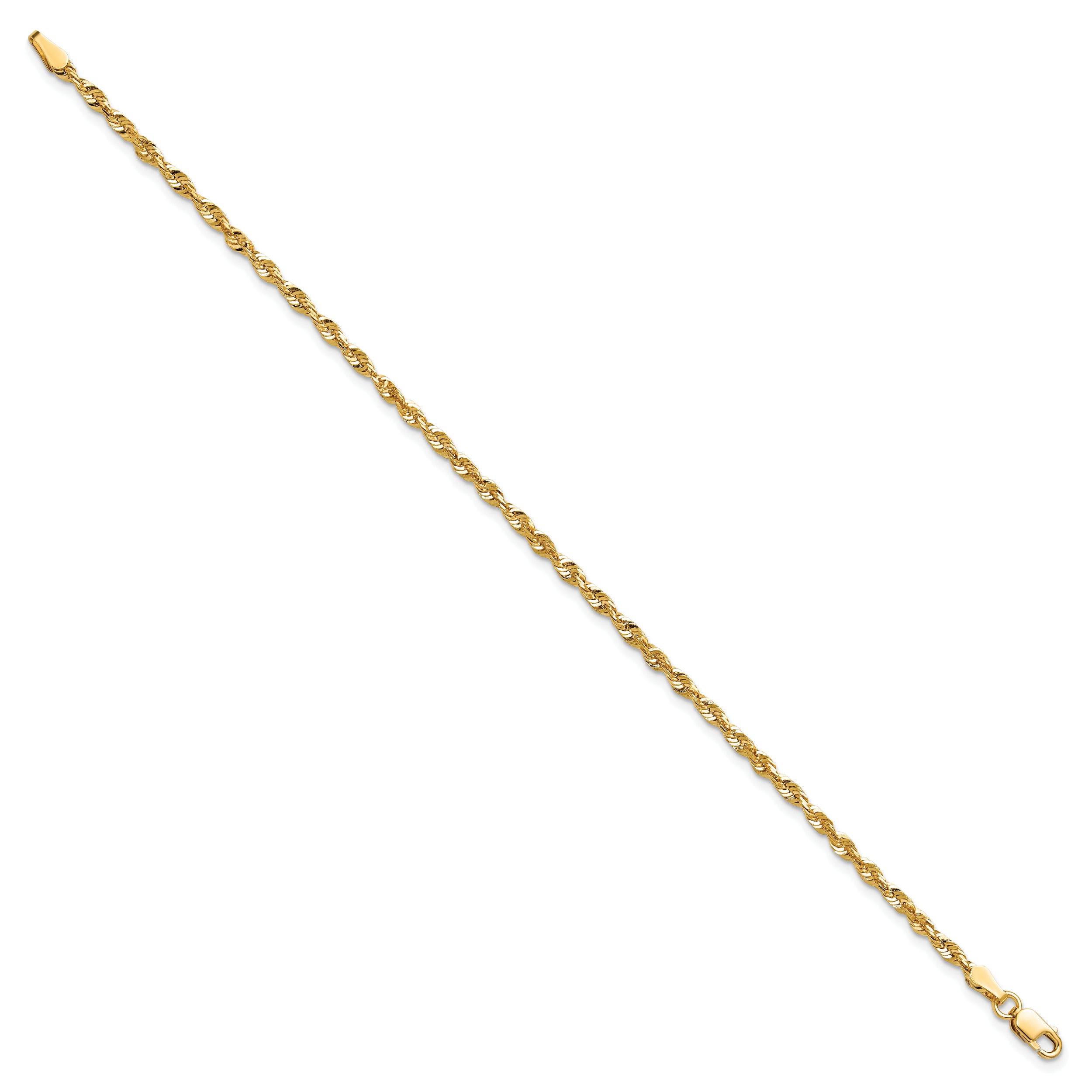 14k Yellow Gold 7 inch 2.5mm Extra Light Diamond-cut Rope with Lobster Clasp Chain