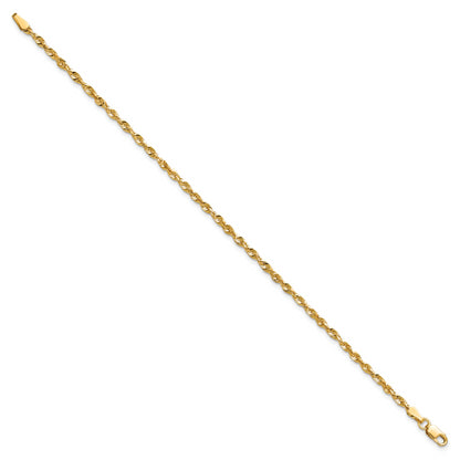 14k Yellow Gold 7 inch 2.5mm Extra Light Diamond-cut Rope with Lobster Clasp Chain