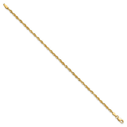 14K Yellow Gold 2.5mm Extra Light Diamond-Cut Rope With Lobster Clasp Chain Anklet