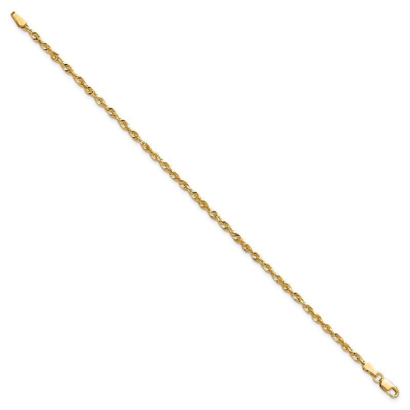 14K Yellow Gold 2.5mm Extra Light Diamond-Cut Rope With Lobster Clasp Chain Anklet
