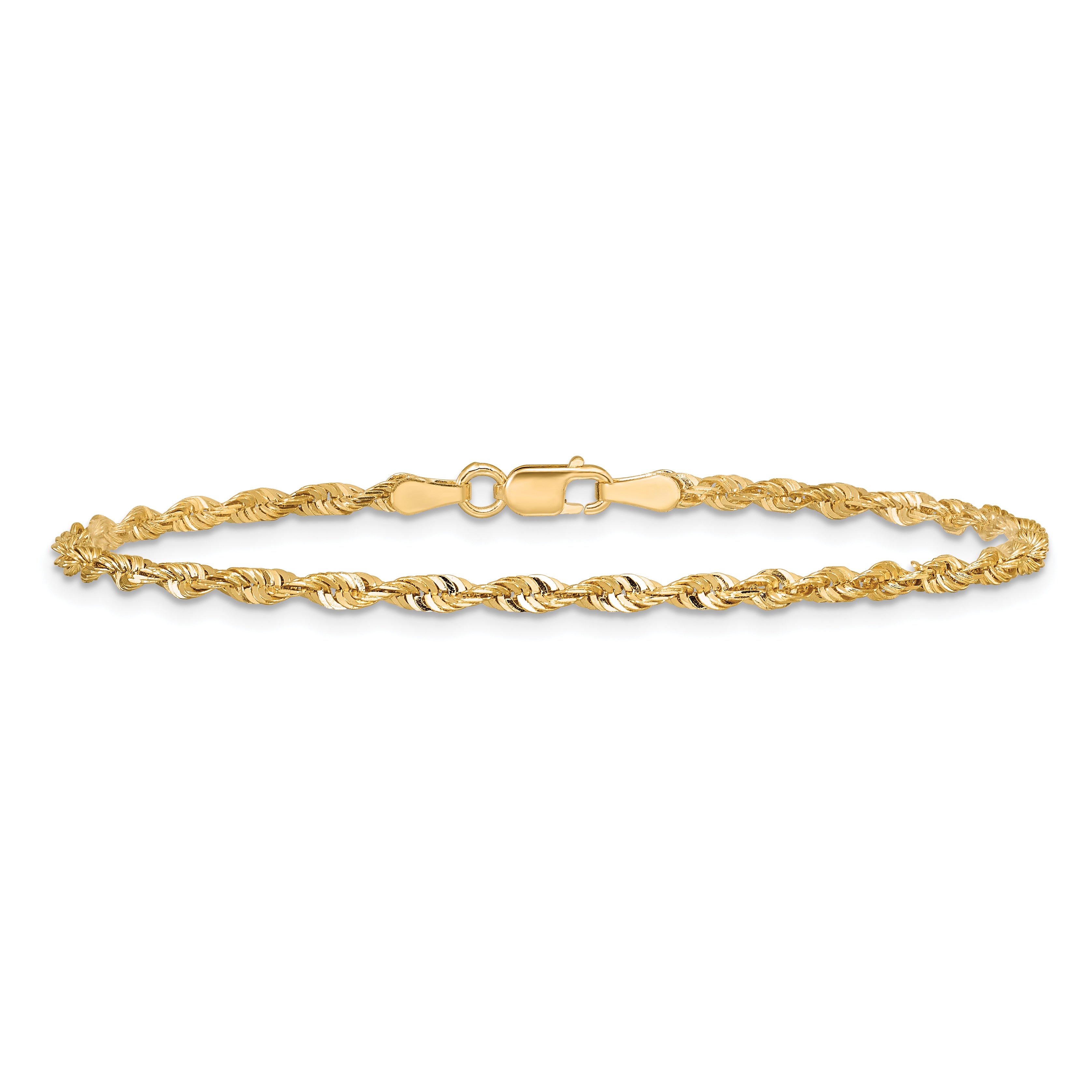 14k Yellow Gold 7 inch 2.5mm Extra Light Diamond-cut Rope with Lobster Clasp Chain