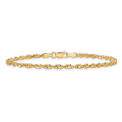14k Yellow Gold 7 inch 2.5mm Extra Light Diamond-cut Rope with Lobster Clasp Chain