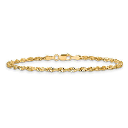 14K Yellow Gold 2.5mm Extra Light Diamond-Cut Rope With Lobster Clasp Chain Anklet