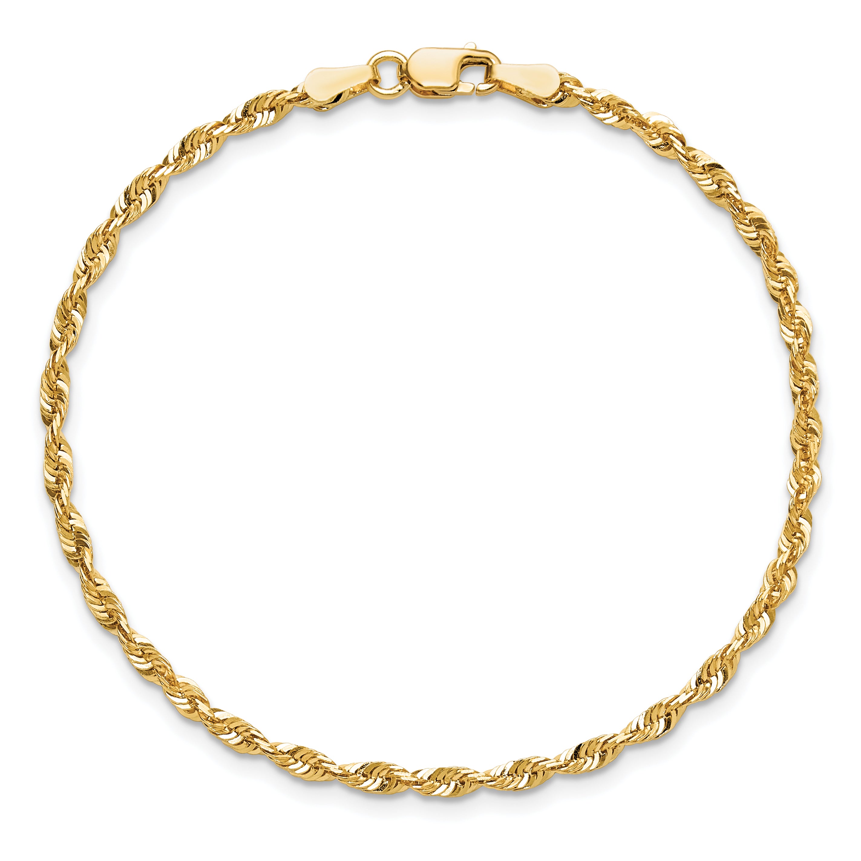 14k Yellow Gold 7 inch 2.5mm Extra Light Diamond-cut Rope with Lobster Clasp Chain