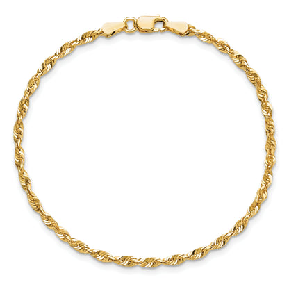 14k Yellow Gold 7 inch 2.5mm Extra Light Diamond-cut Rope with Lobster Clasp Chain